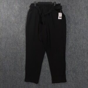 SO Out Of Office Paper Bag Pant Womens XL Black Elastic Waist Belted Tapered